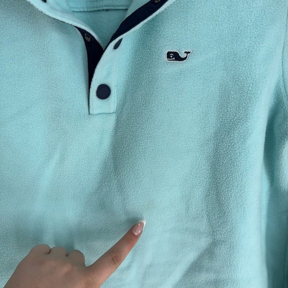 Vineyard Vines Preppy Classic Blue Quarter Long Sleeve Fleece Button Up Sweater - Picture 4 of 4